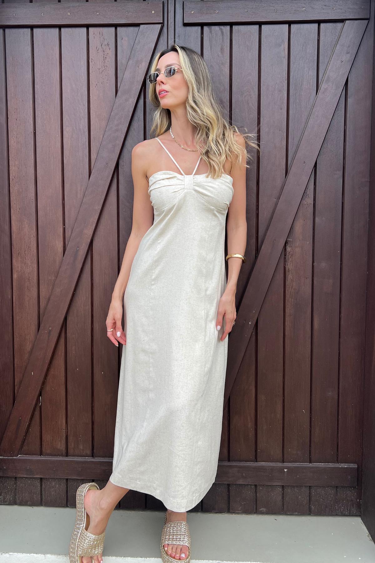 Vestido Midi Linho Misto Nicole