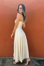 Vestido Longo em Viscolinho Cru Sabrina