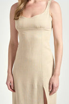 Vestido Midi com Fenda e Alça Larga Nai