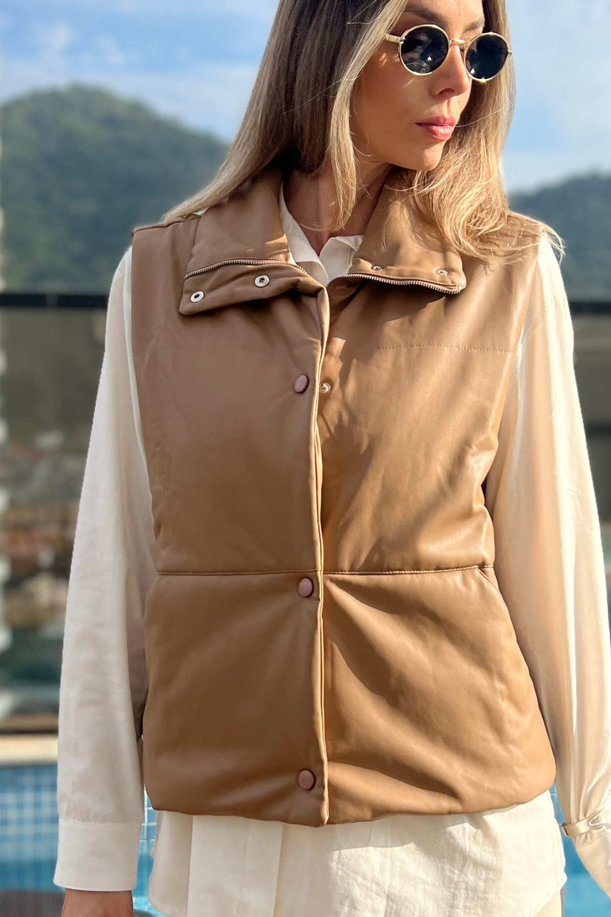 Colete Feminino Puffer Couro Ecológico