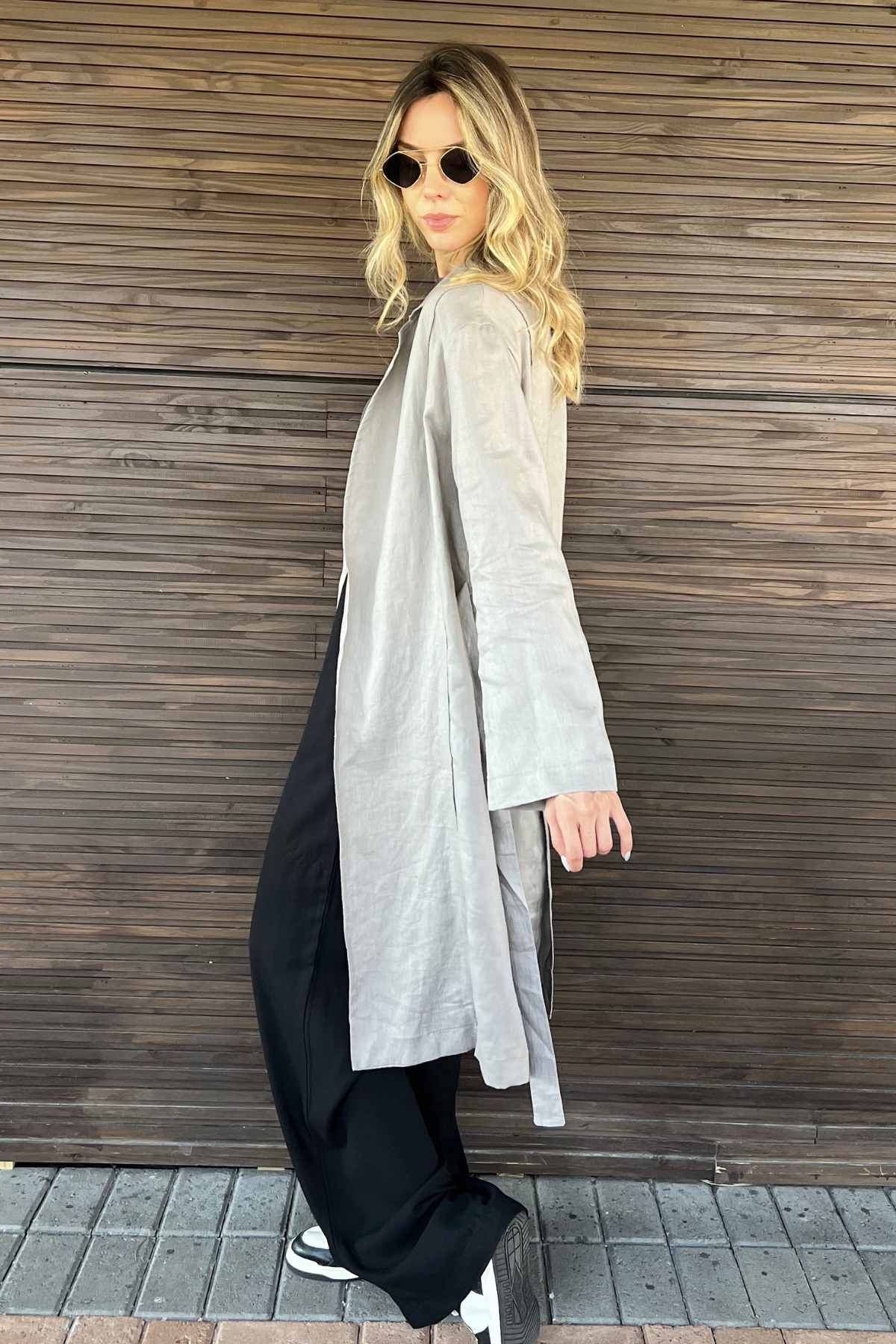 Casaco Feminino Trench Coat 100% Linho Dora