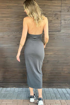 Vestido Midi em Malha Canelada com Decote Torcido Bel