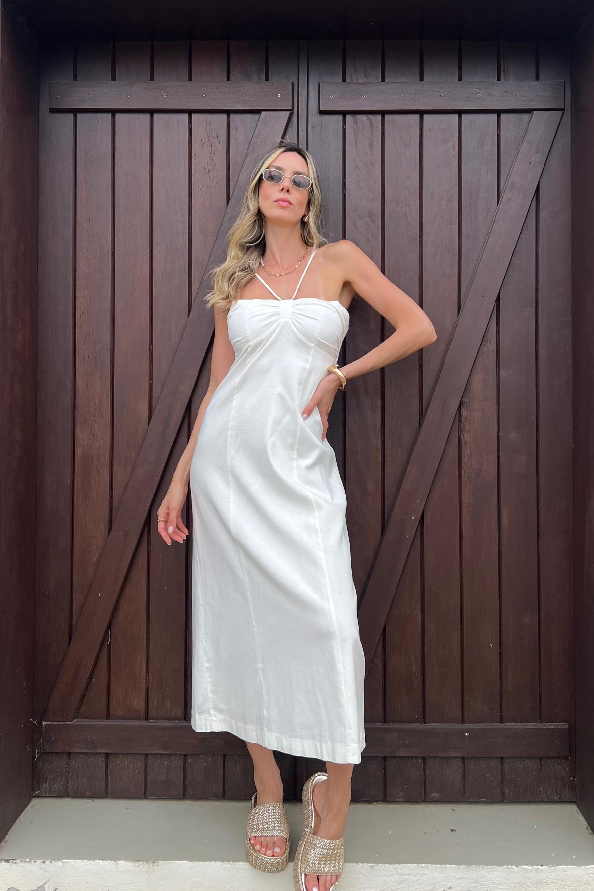 Vestido Midi Linho Misto Nicole