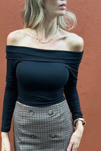Blusa Feminina Manga Longa Ombro a Ombro Camila