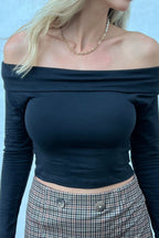 Blusa Feminina Manga Longa Ombro a Ombro Camila