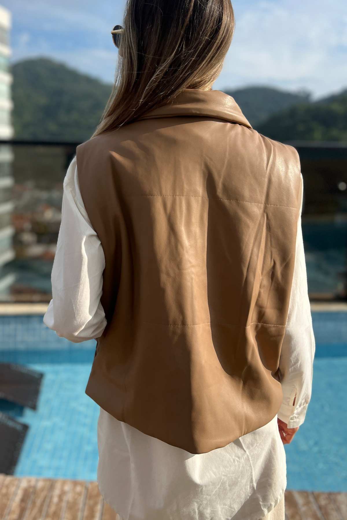 Colete Feminino Puffer Couro Ecológico