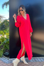 Vestido Amplo Decote V com Fenda Vanessa