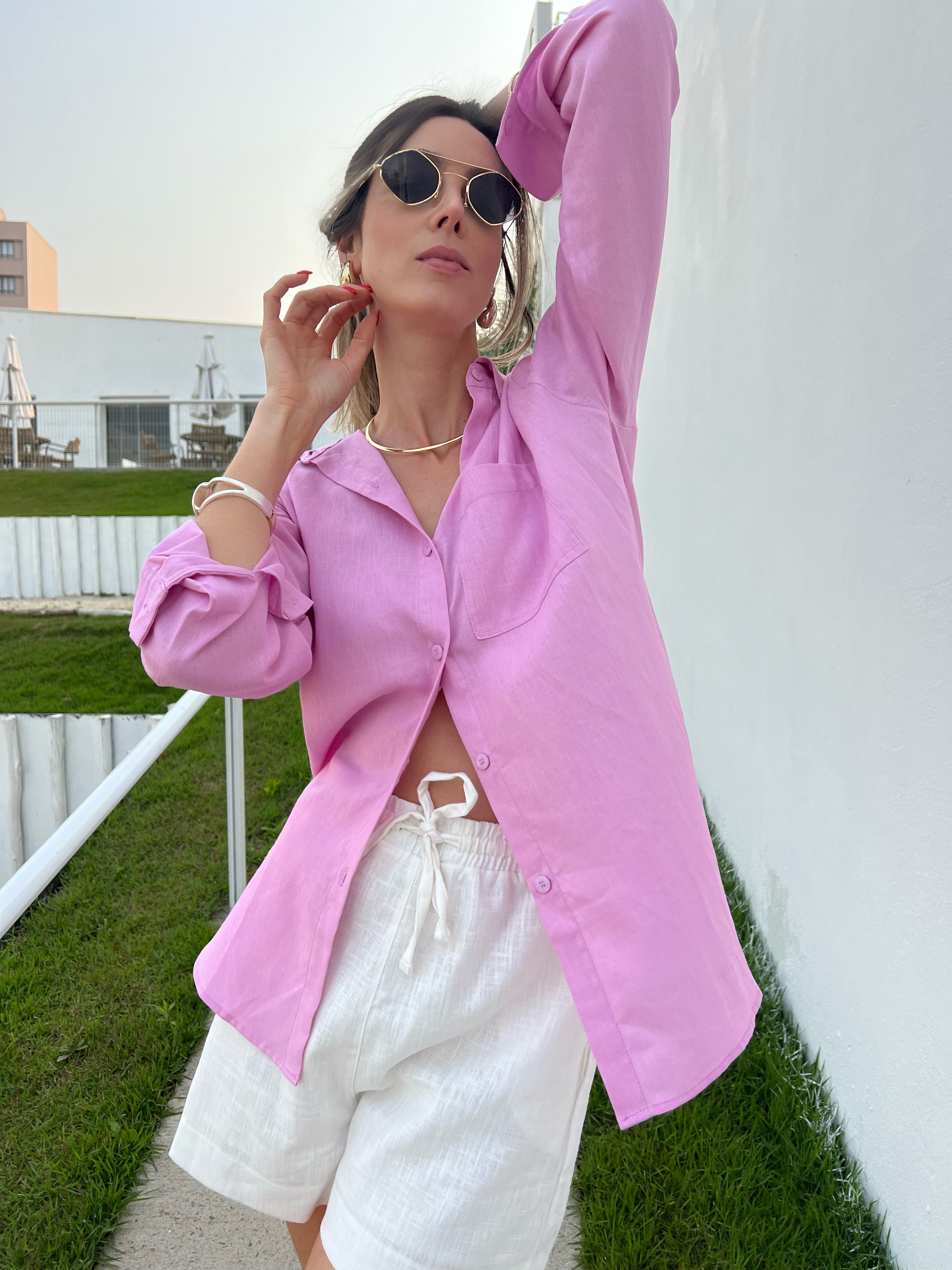 Camisa Feminina Longa em Viscolinho Brenda