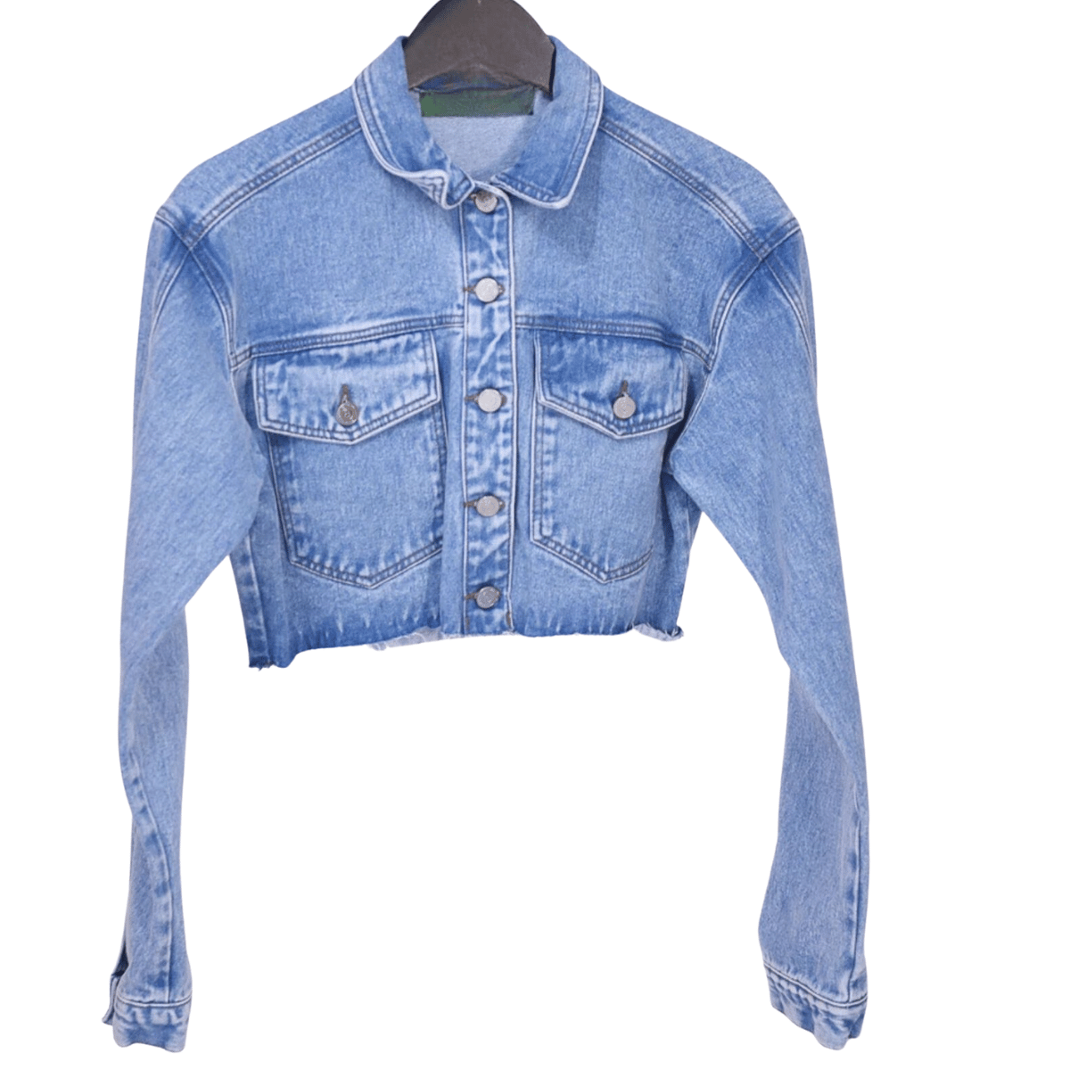 Jaqueta Jeans Cropped com Barra Desfiada Debora