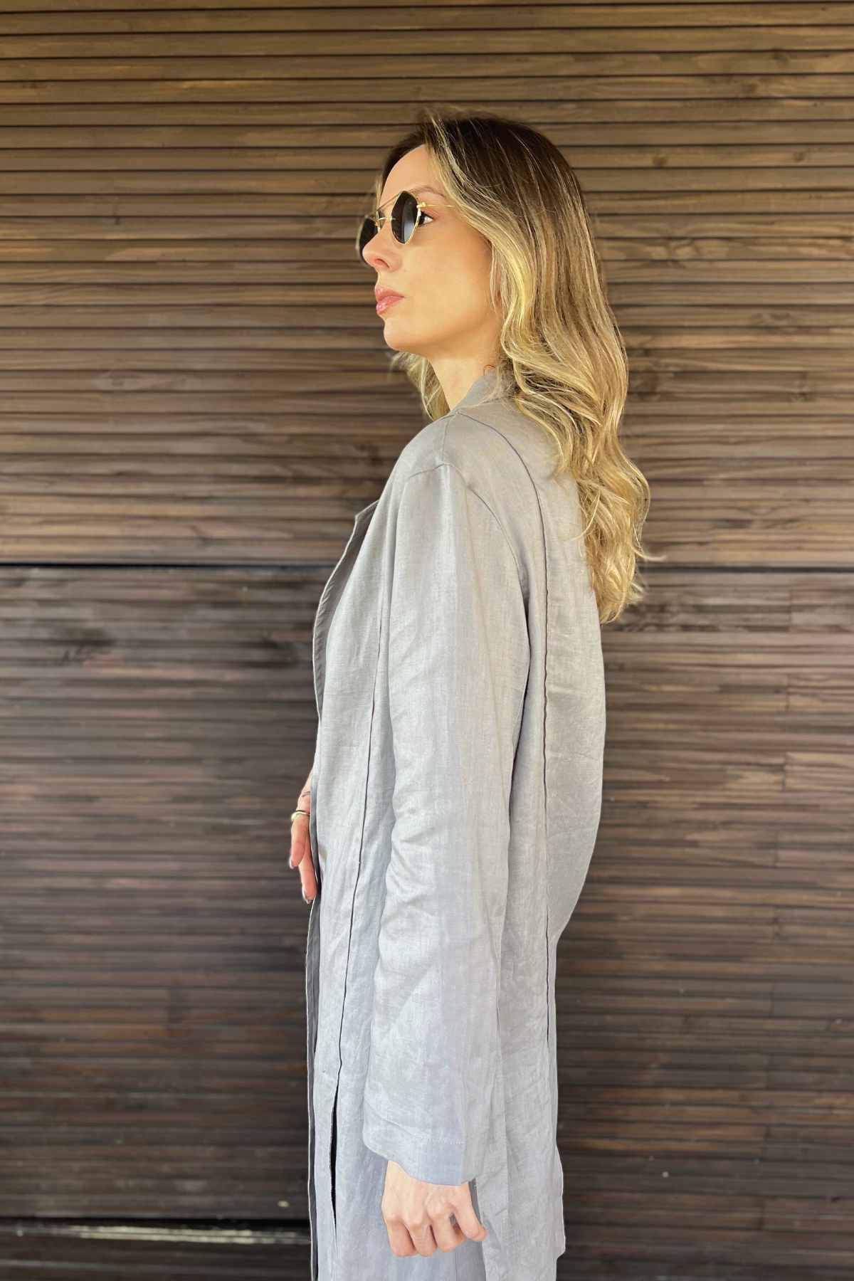 Casaco Feminino Trench Coat 100% Linho Dora