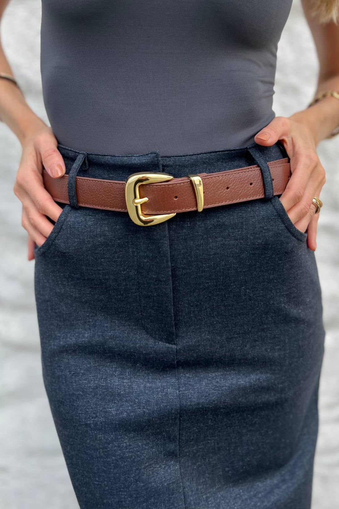 Saia Longa Alfaiataria Denim Lara