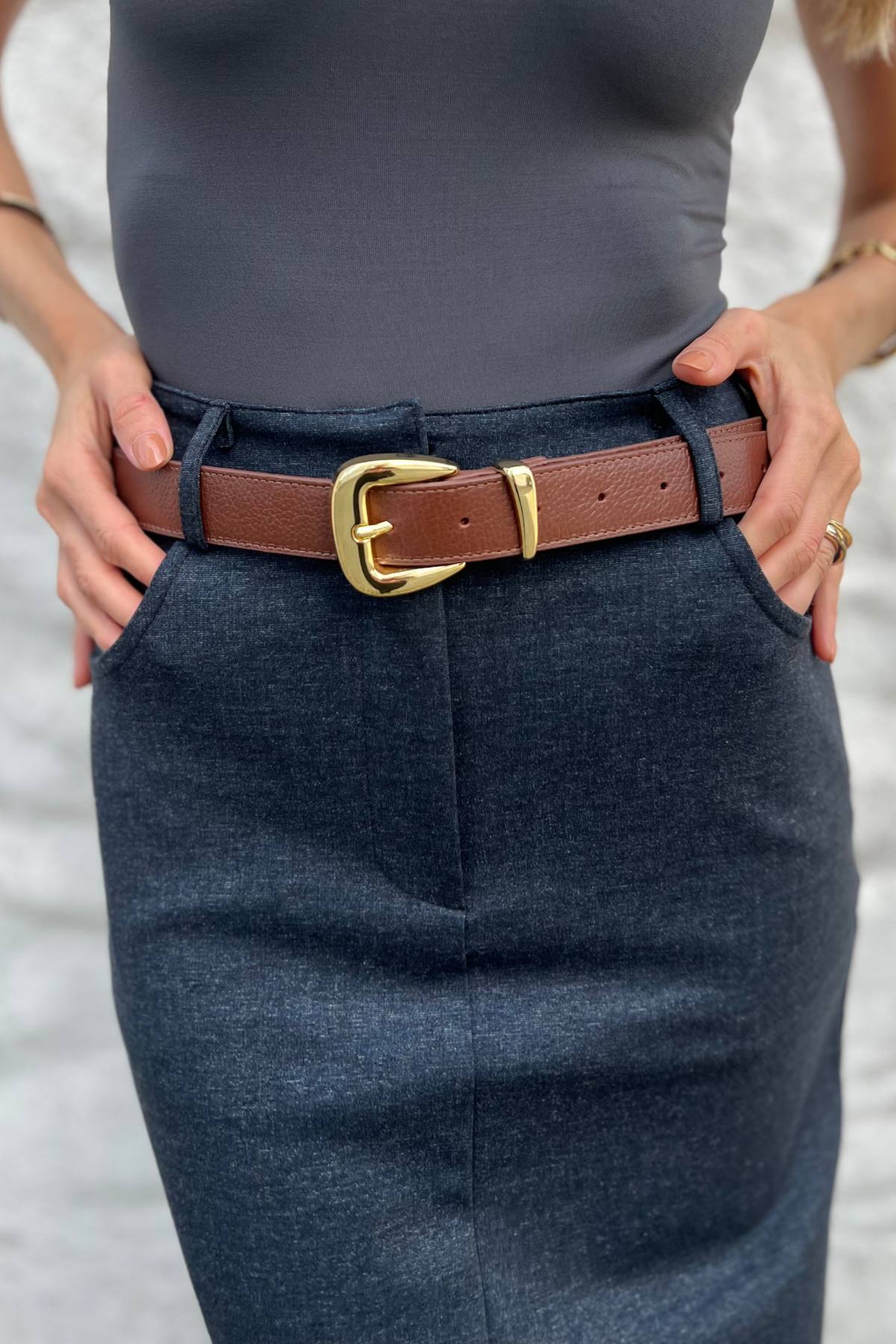 Saia Longa Alfaiataria Denim Lara