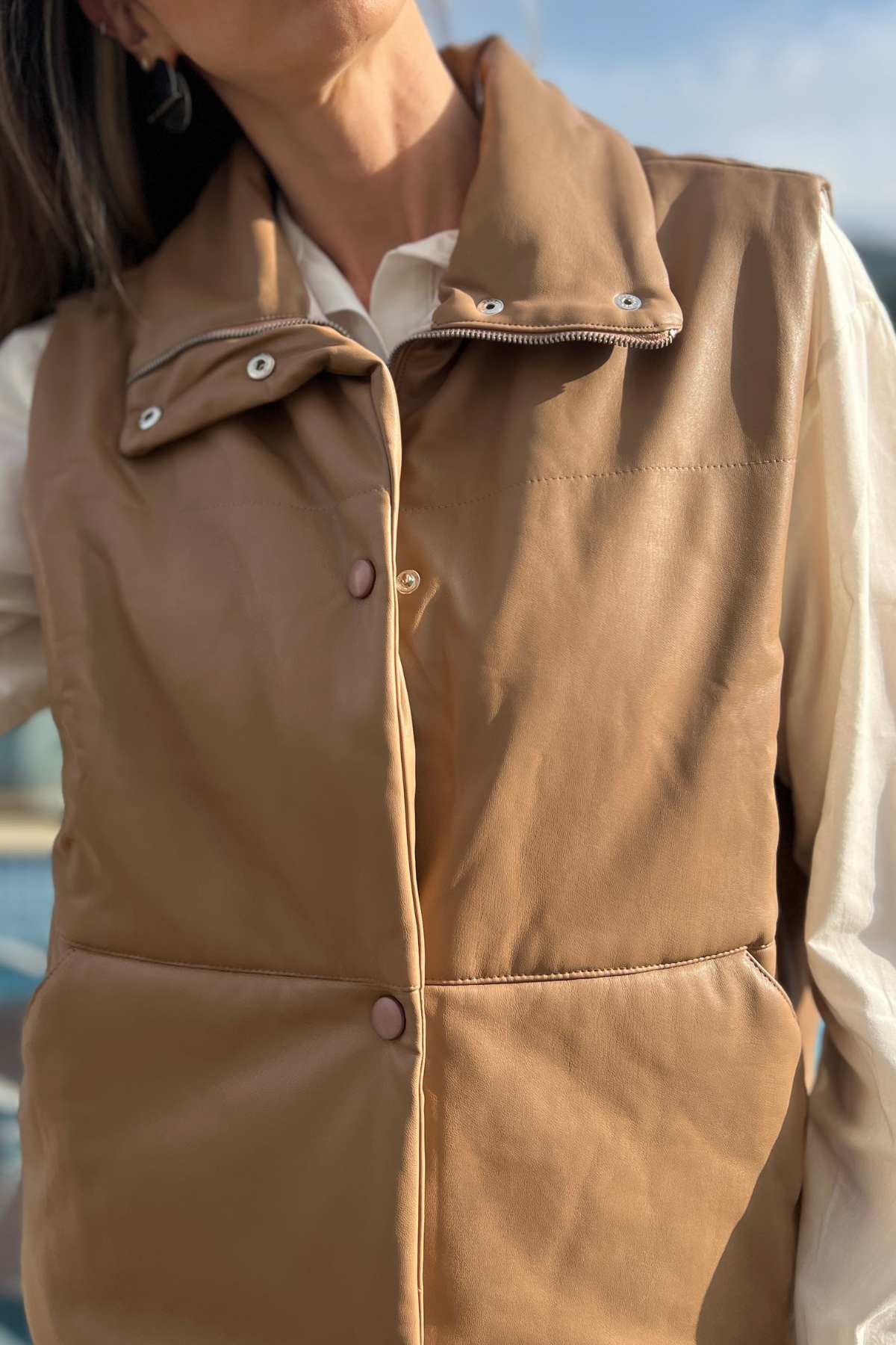 Colete Feminino Puffer Couro Ecológico