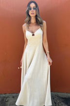 Vestido Longo em Viscolinho Cru Sabrina