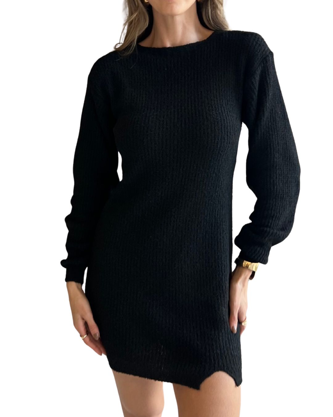 Vestido Curto Manga Longa em Tricô Isa