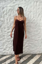 Vestido Midi com Bojo e Fendas em Viscolinho Catarina