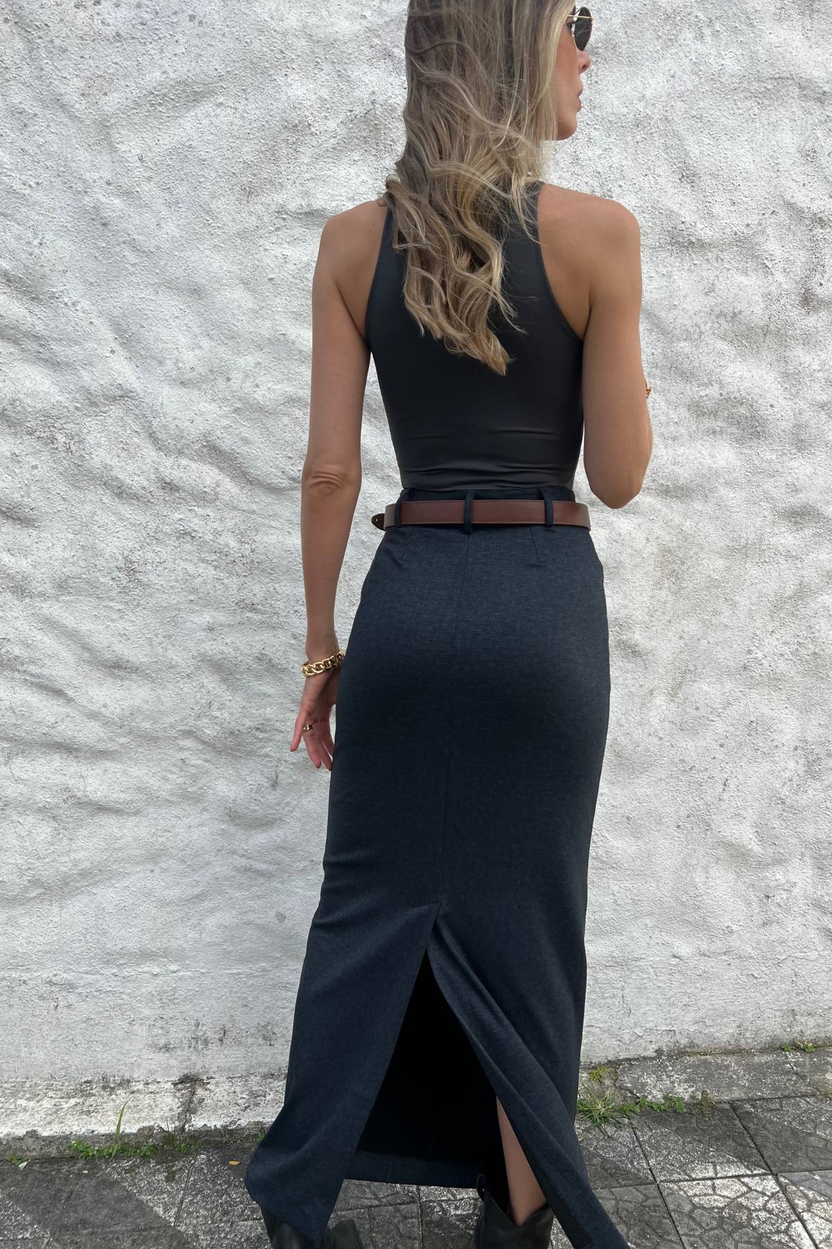 Saia Longa Alfaiataria Denim Lara