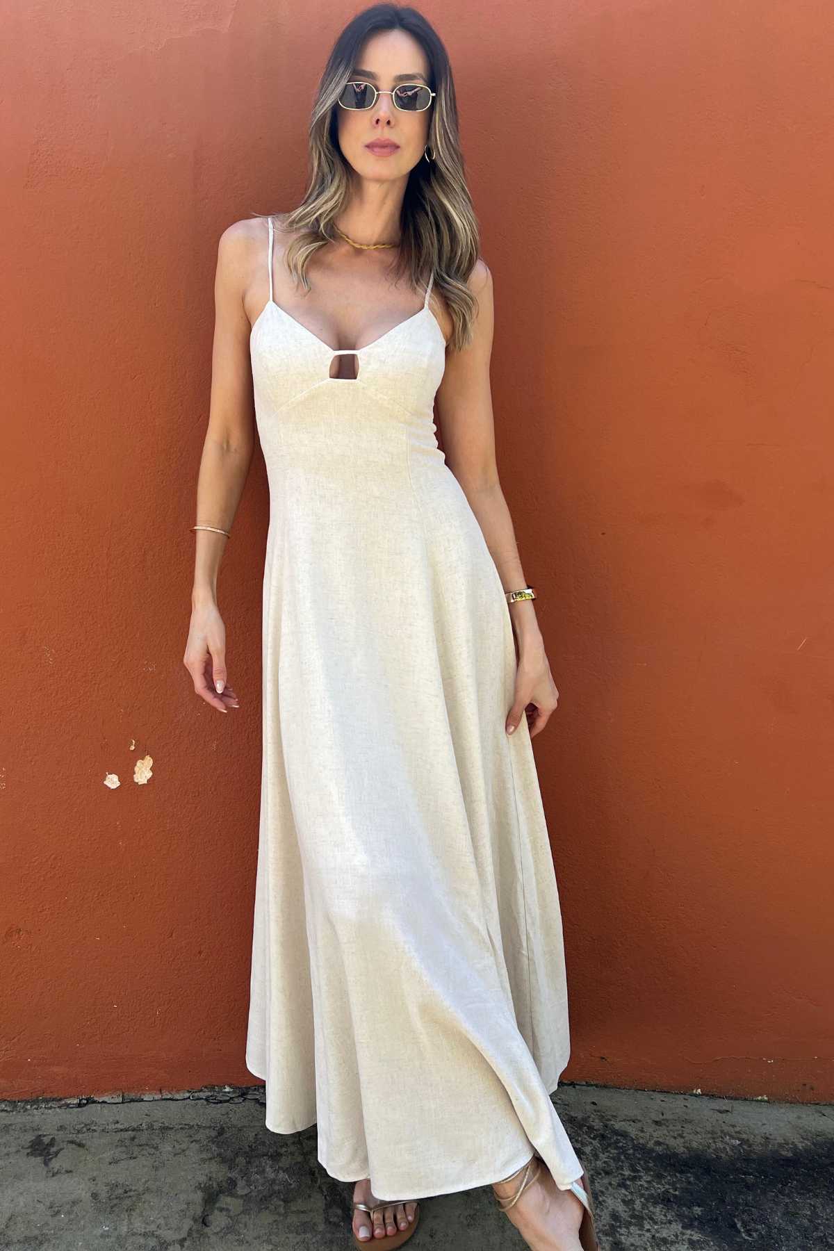 Vestido Longo em Viscolinho Cru Sabrina