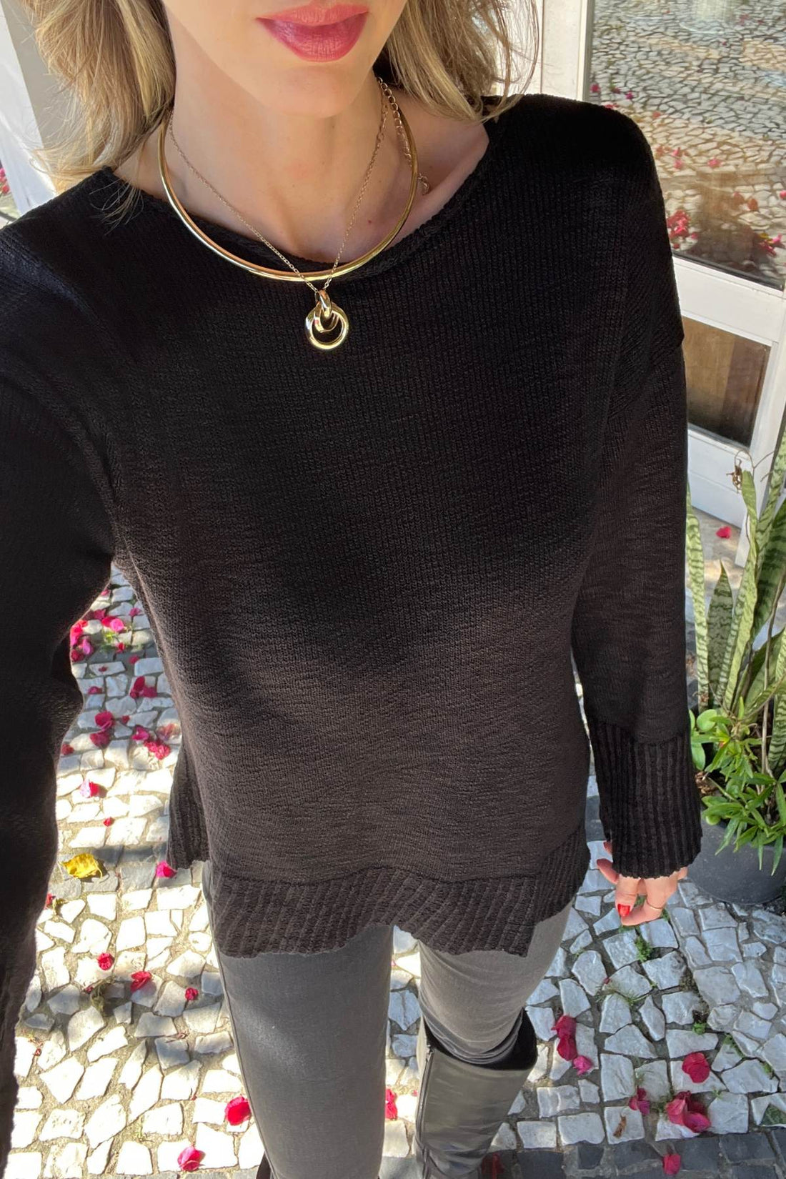 Blusa Feminina Manga Longa Tricô Barra Assimétrica Lana