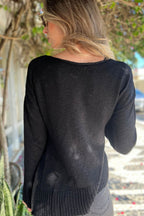 Blusa Feminina Manga Longa Tricô Barra Assimétrica Lana