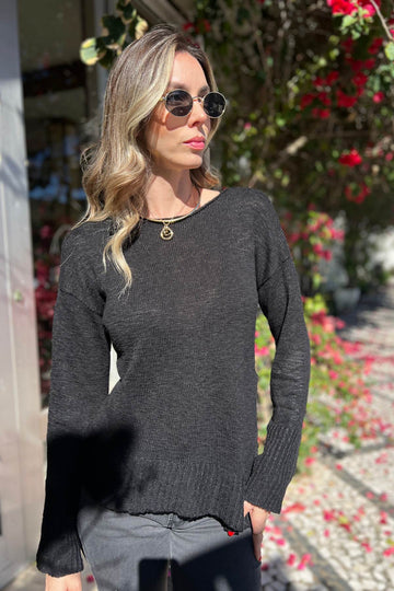 Blusa Feminina Manga Longa Tricô Barra Assimétrica Lana