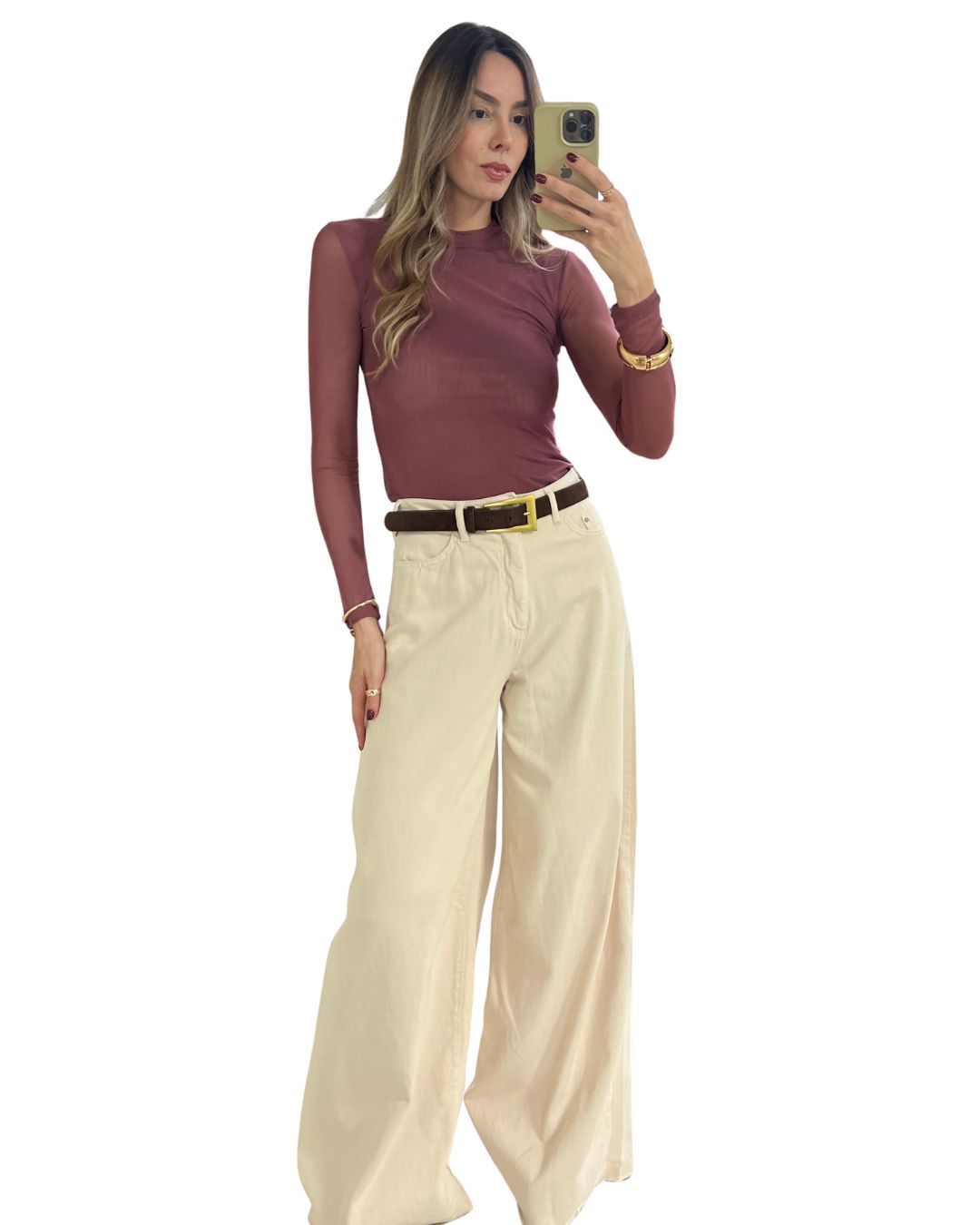 Blusa Tule Manga Longa Rosa Queimado