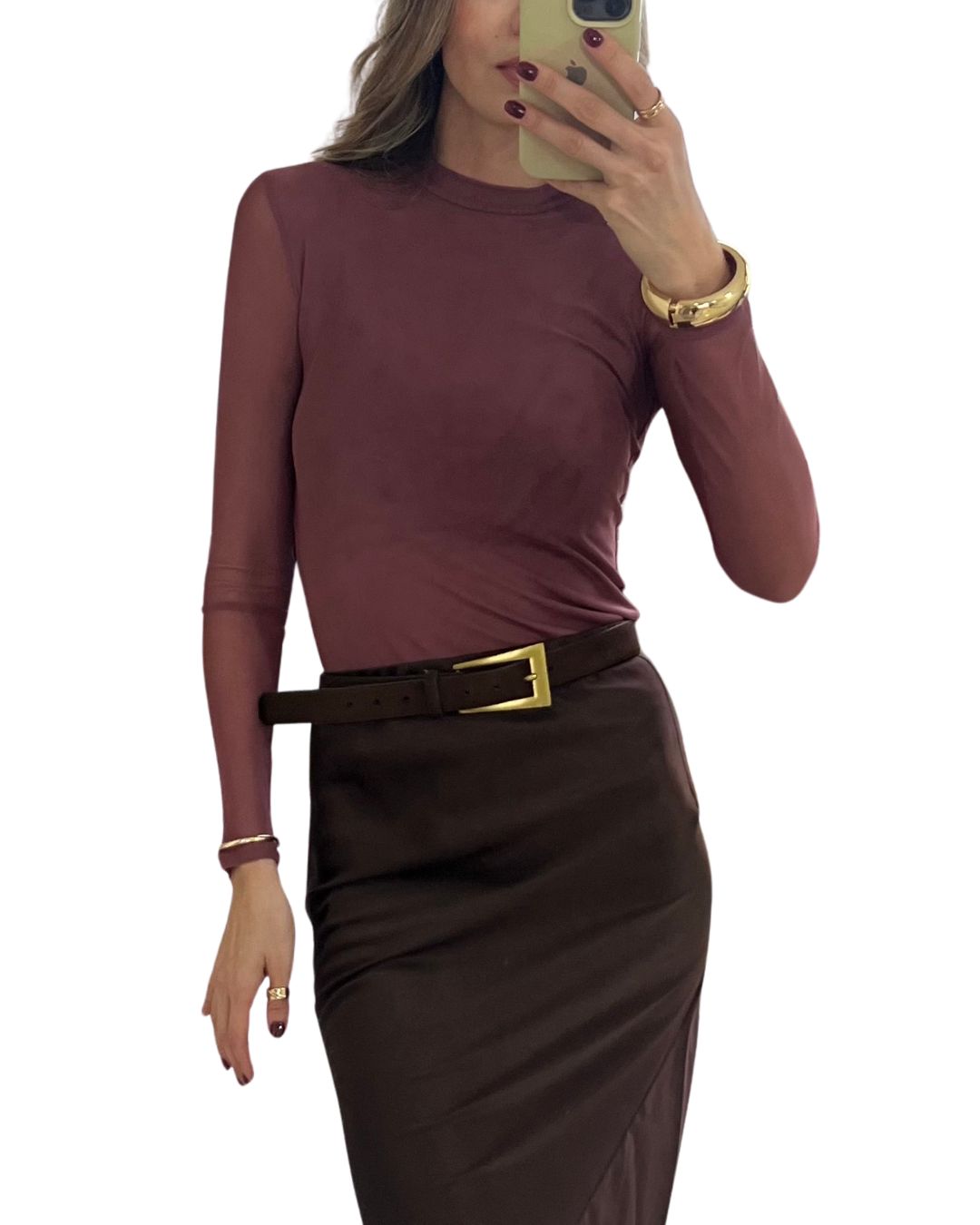 Blusa Tule Manga Longa Rosa Queimado