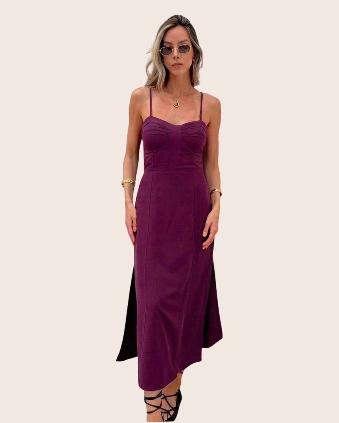 Vestido Midi Com Busto Estruturado E Fenda Agata