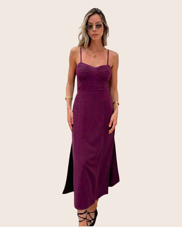 Vestido Midi Com Busto Estruturado E Fenda Agata