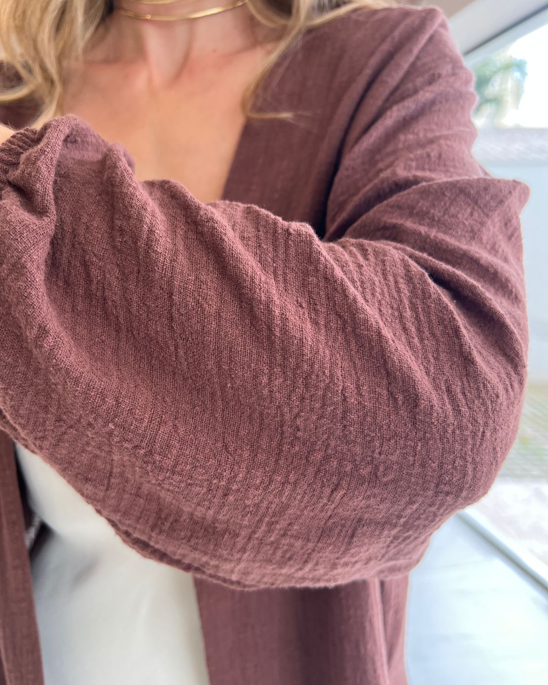 Kimono Alongado Feminino Marrom em Algodão Hana