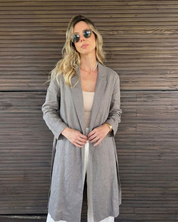 Casaco Feminino Trench Coat 100% Linho Dora