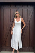 Vestido Midi com Fenda e Alça Larga Nai