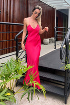 Vestido Longo Acetinado Decote V Mila