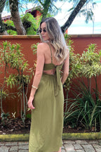 Vestido Midi Com Busto Estruturado E Fenda Agata