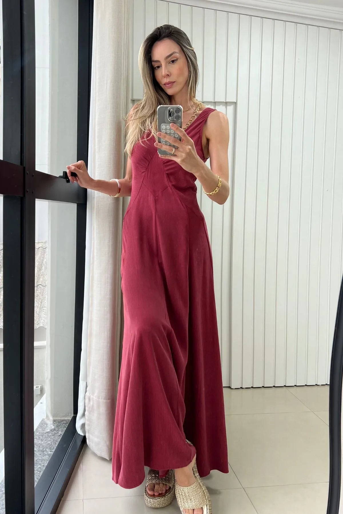 Vestido Longo Evasê Decote V Cecilia