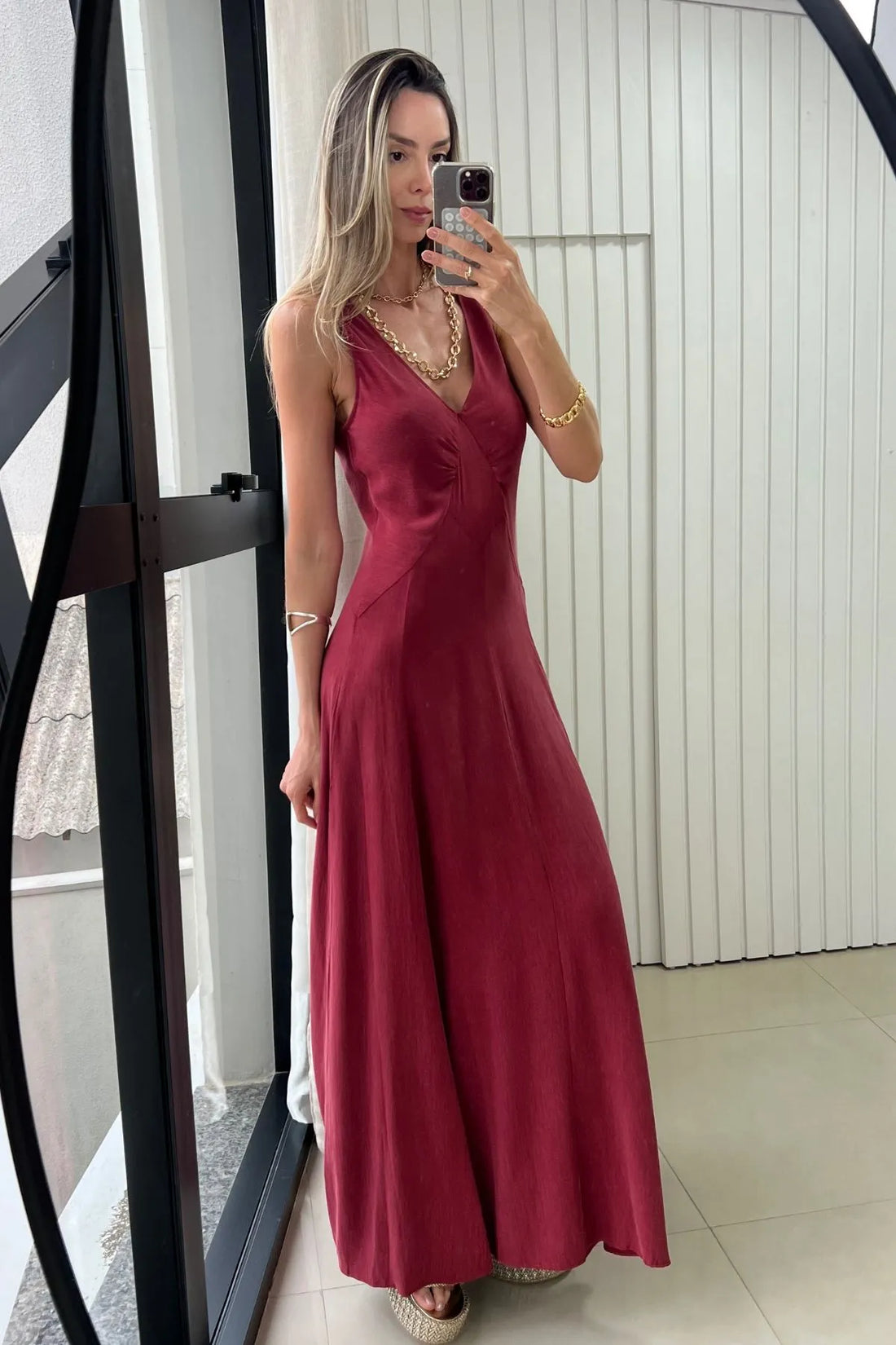 Vestido Longo Evasê Decote V Cecilia