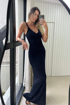 Vestido Longo Texturizado Decote V Beatrice