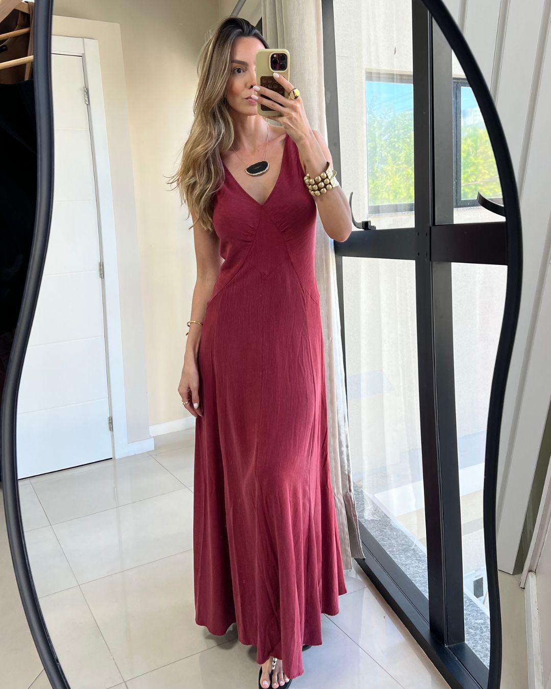 Vestido Longo Evasê Decote V Cecilia