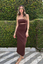 Vestido Tomara que Caia com Recorte no Busto Rebeca