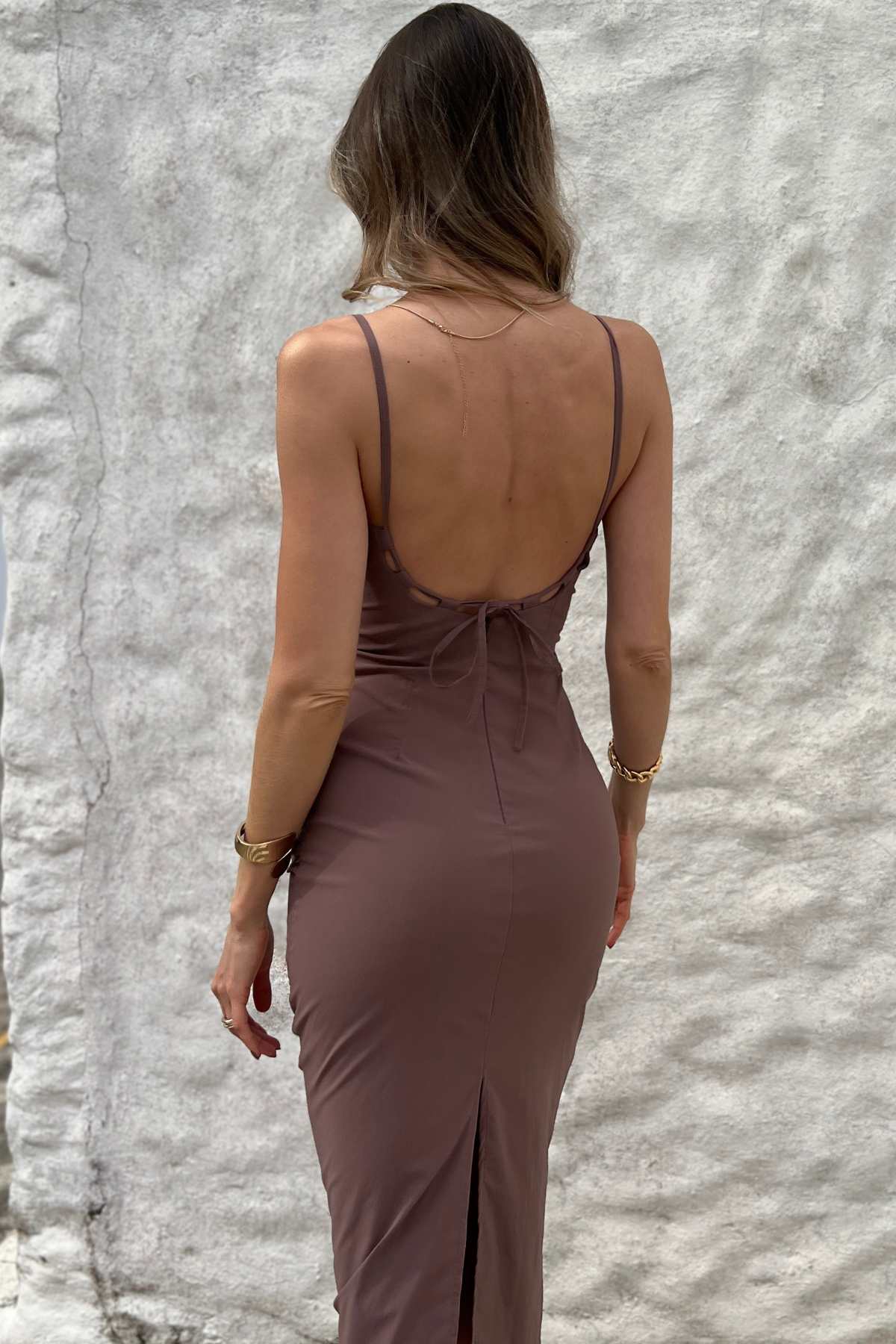 Vestido Midi em Poliamida Drapeado e Amarração no Busto Daniela