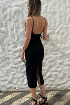 Vestido Midi em Poliamida Drapeado e Amarração no Busto Daniela
