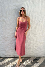 Vestido Midi Com Busto Estruturado E Fenda Agata