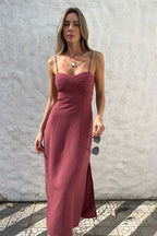 Vestido Midi Com Busto Estruturado E Fenda Agata