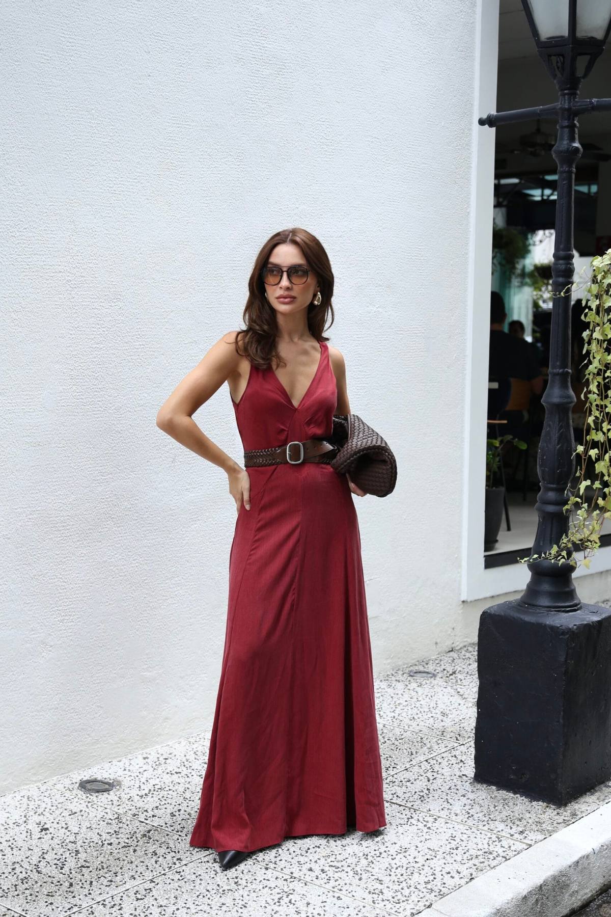 Vestido Longo Evasê Decote V Cecilia