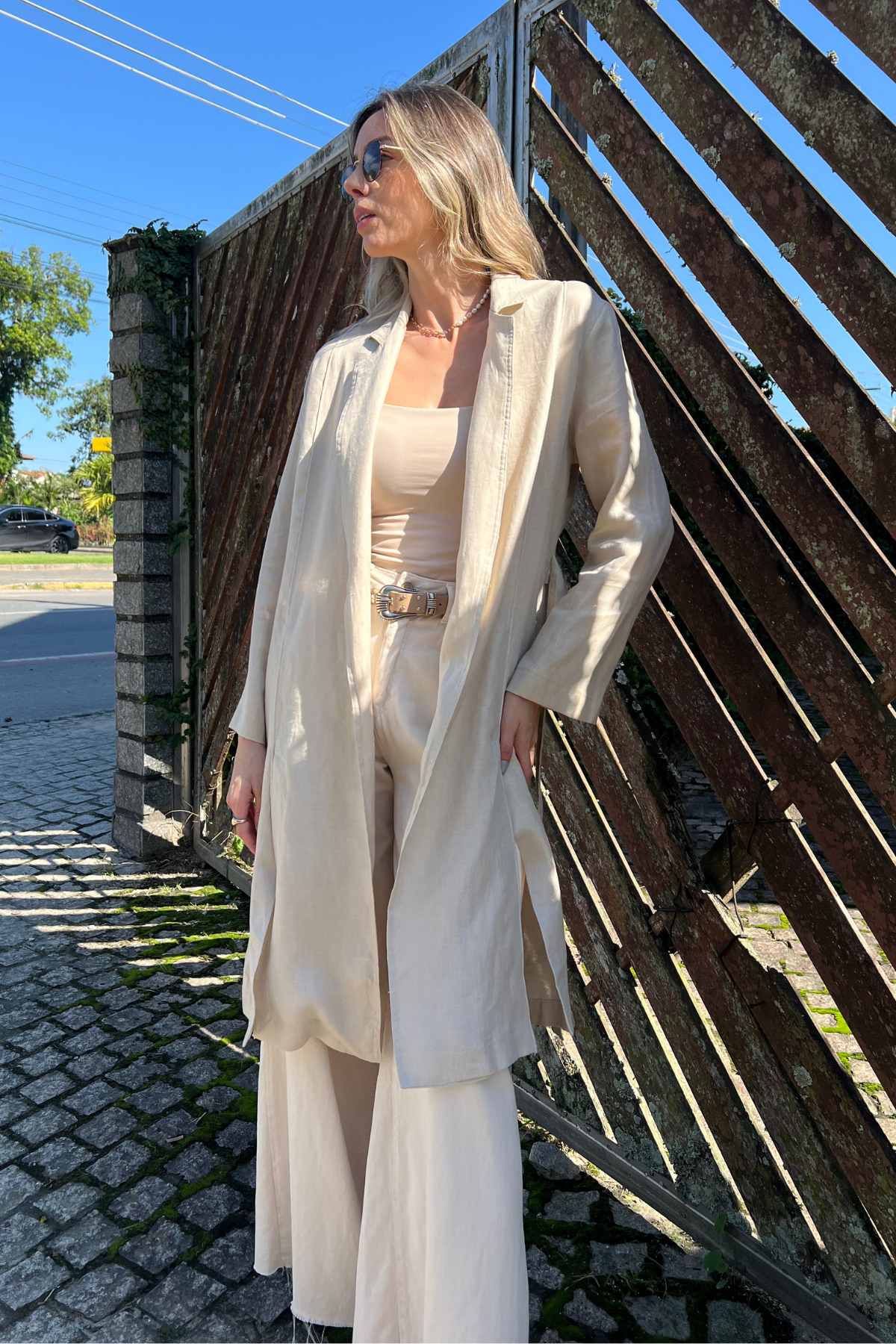 Casaco Feminino Trench Coat 100% Linho Dora