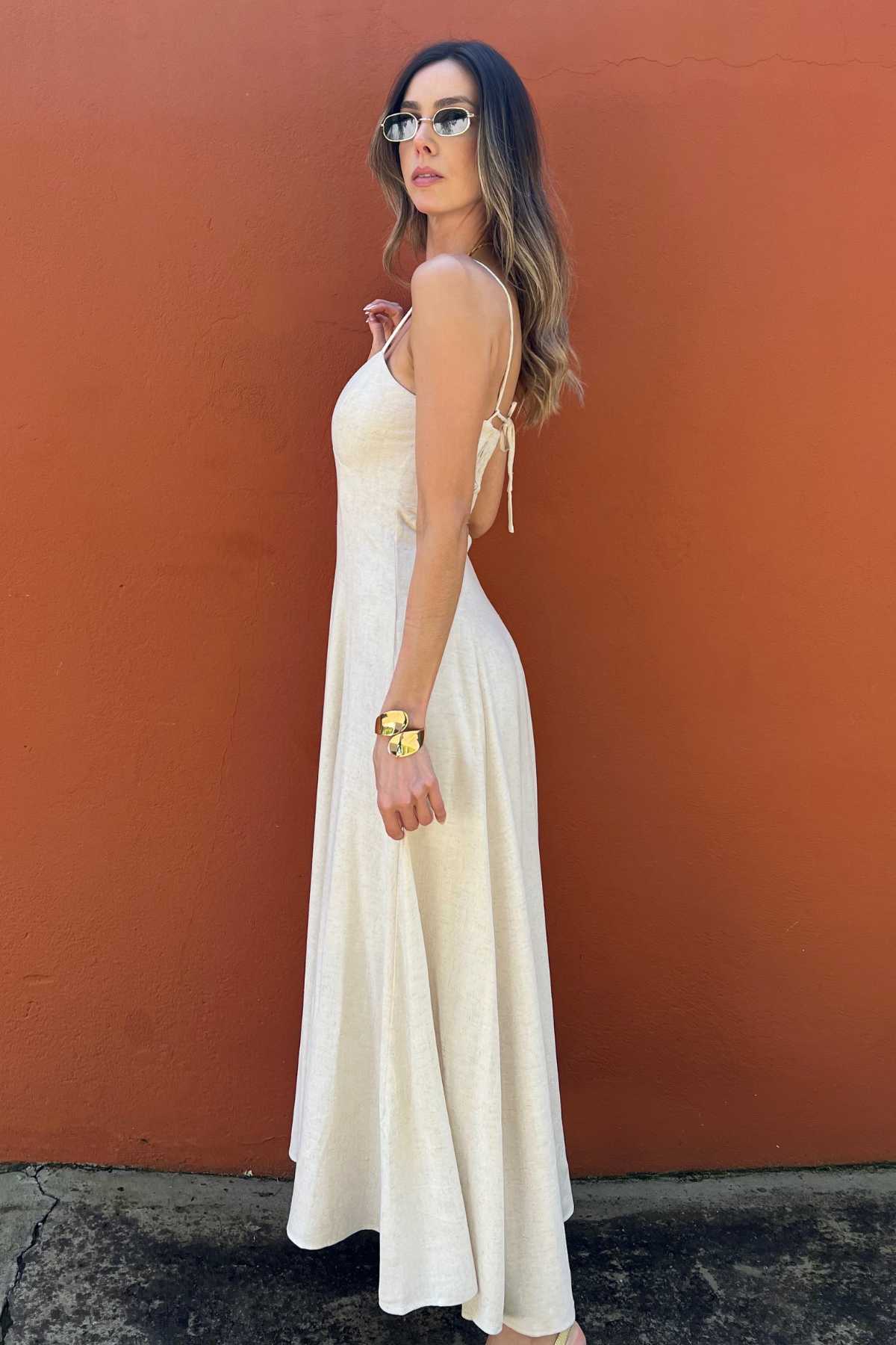 Vestido Longo em Viscolinho Cru Sabrina