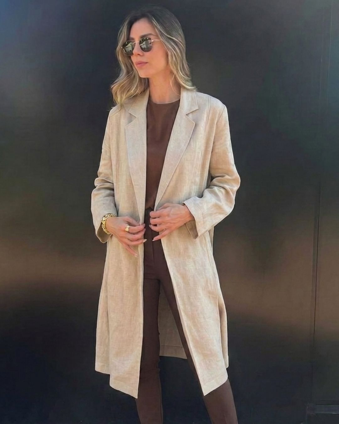 Casaco Feminino Trench Coat 100% Linho Dora