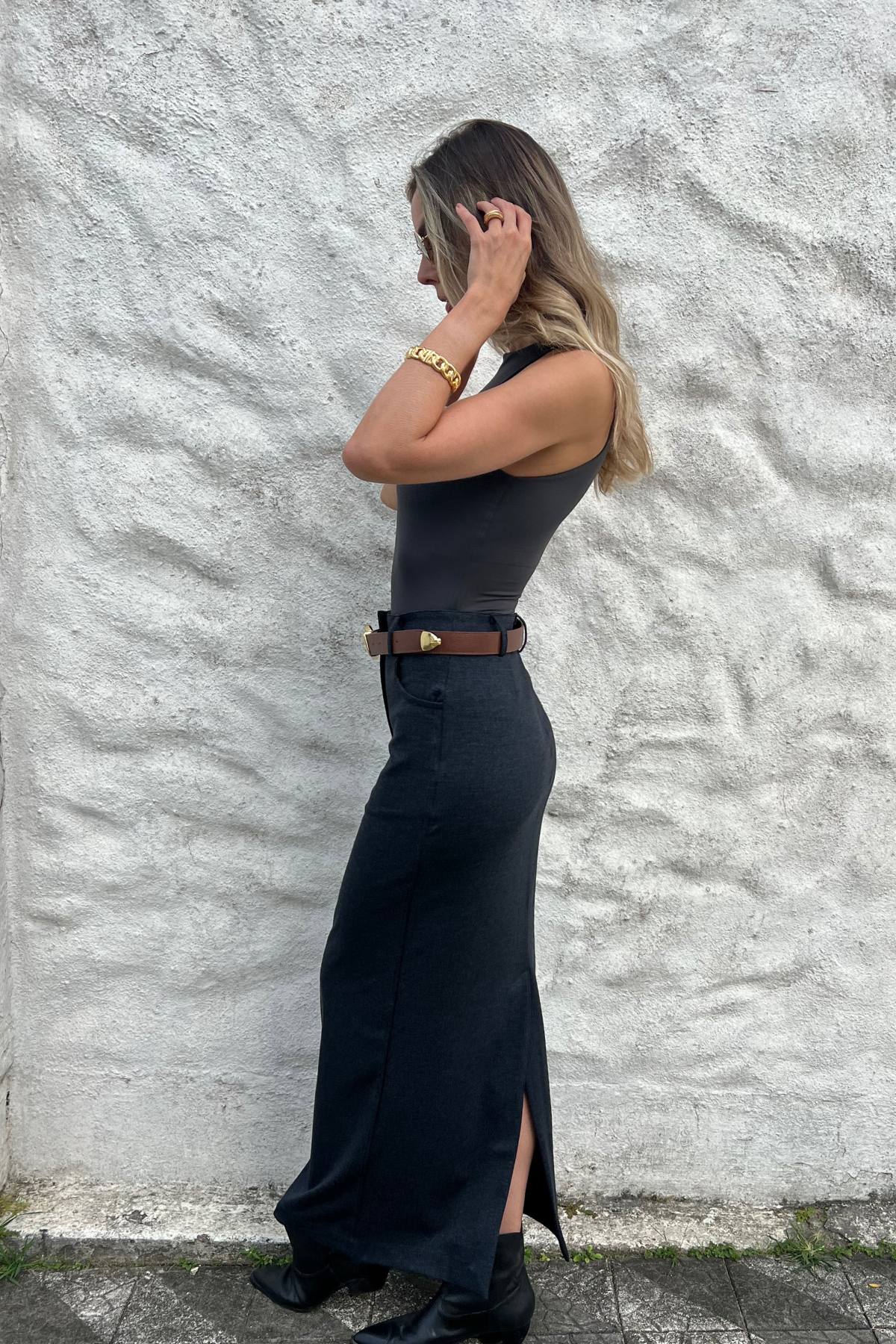 Saia Longa Alfaiataria Denim Lara