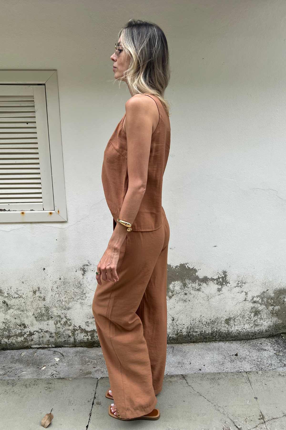 Calça Alfaiataria com Tecido Sobreposto Paloma