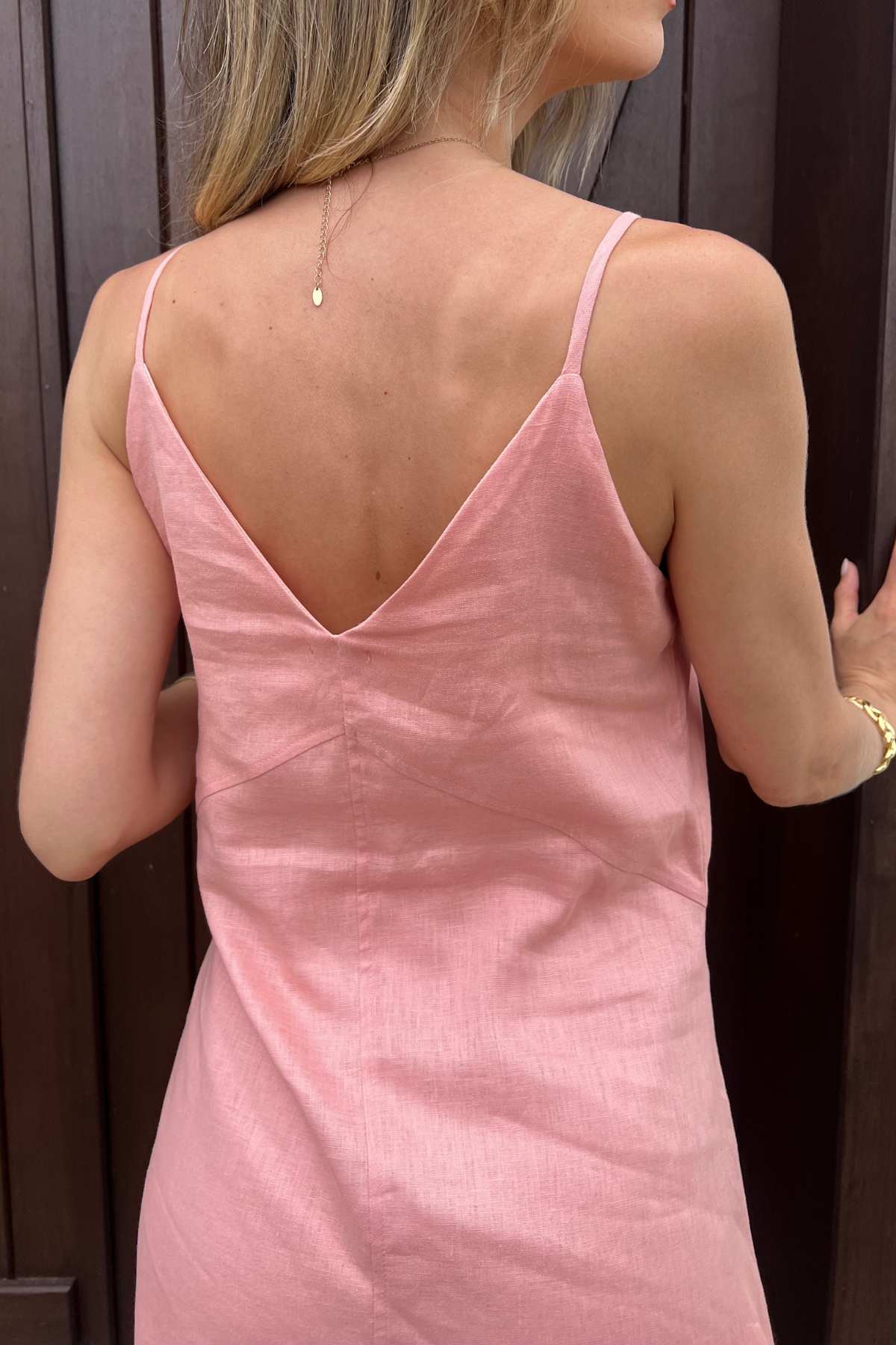 Vestido Midi Amplo Decote V Linho Mica
